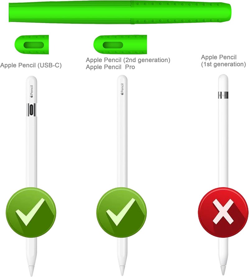 HoldFist غطاء سيليكون متوافق مع قلم أبل (الجيل الثاني/برو/USB-C) – غلاف واقي، قبضة مريحة، تصميم مضاد للانزلاق، خفيف الوزن ومقاوم للخدوش (أخضر) - Image 2